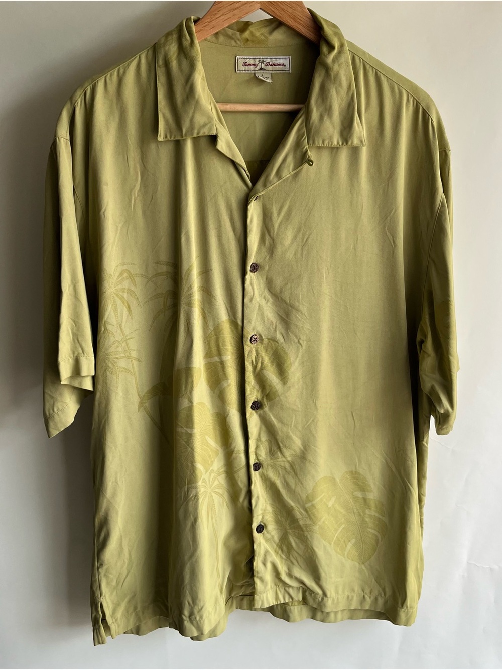 Tommy Bahama Silk Hawaiian Button Up Shirt Green Palm Sz Lg